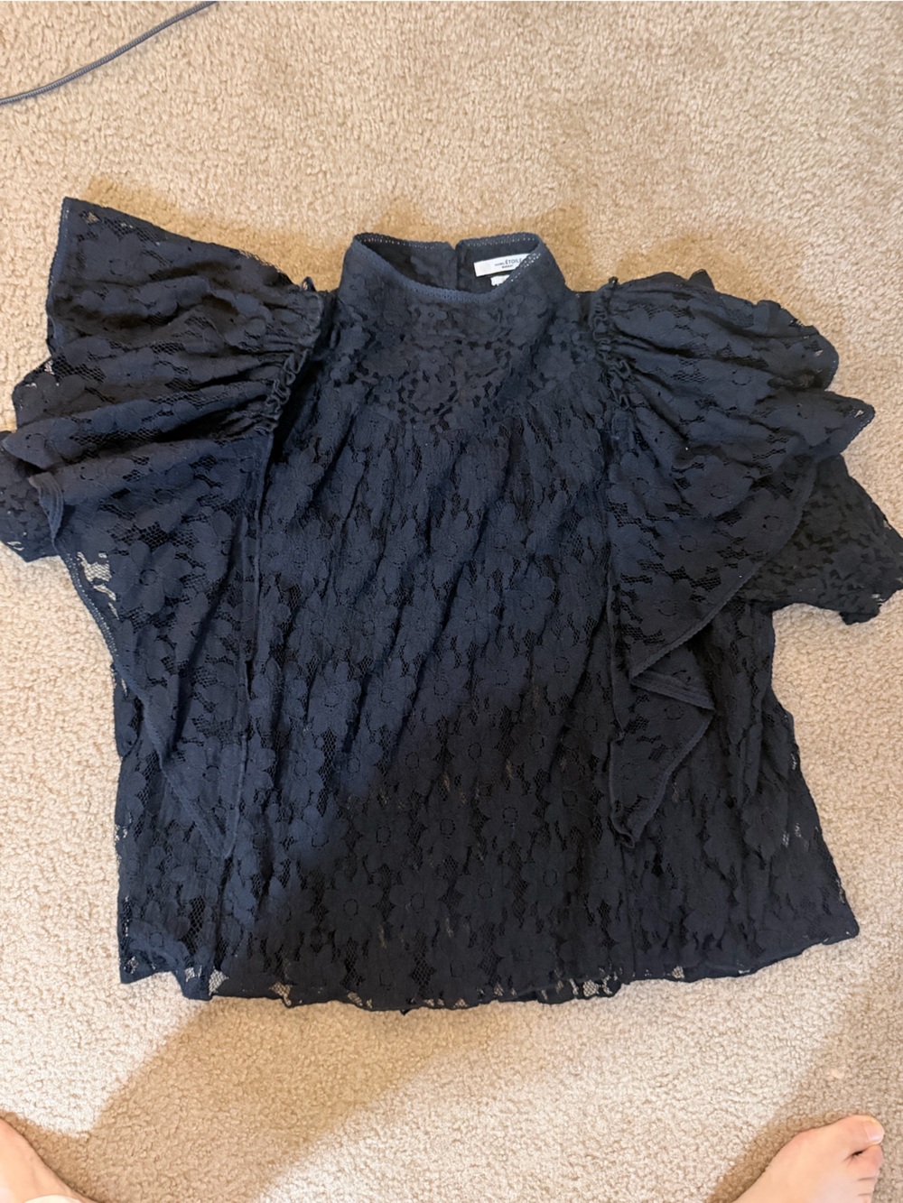 Isabel Marant Black Lace Flutter-Sleeve Top
